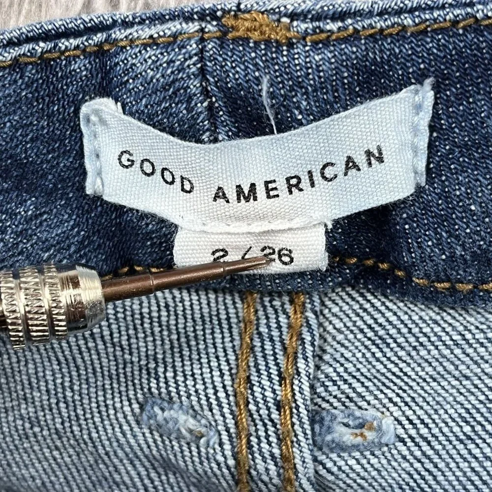 Good American Jeans Womens 2 Good‎ Classic Indigo Distressed Stretch